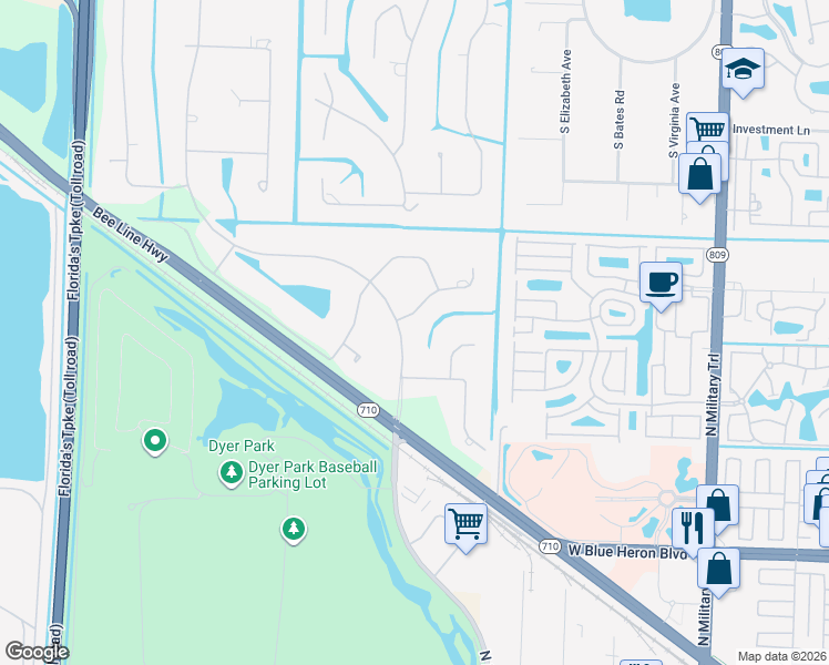 map of restaurants, bars, coffee shops, grocery stores, and more near 5270 Desert Vixen Road in Palm Beach Gardens