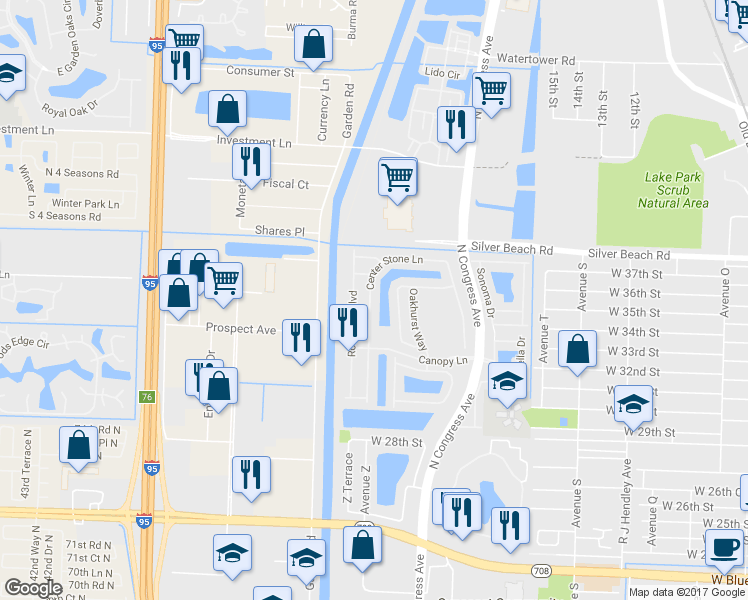 map of restaurants, bars, coffee shops, grocery stores, and more near 1060 Centre Stone Lane in Riviera Beach