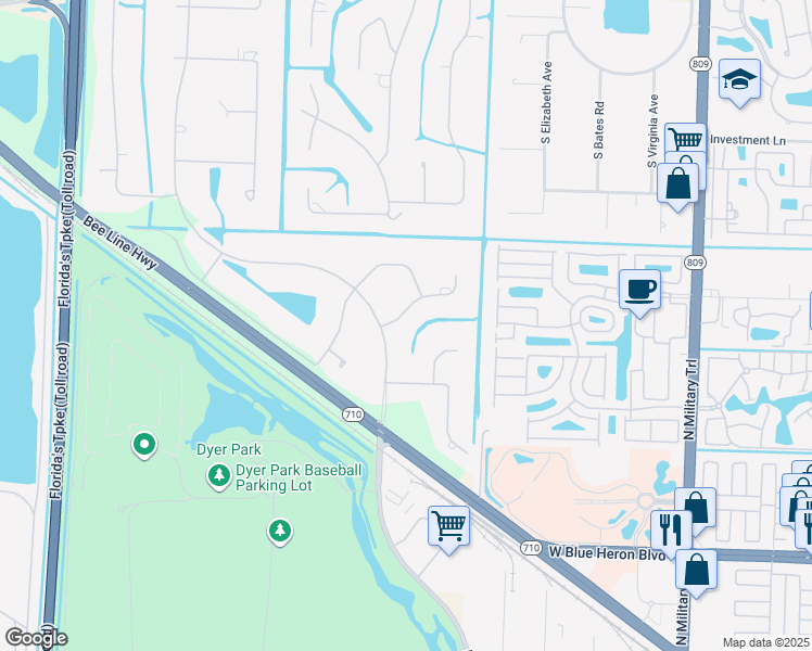map of restaurants, bars, coffee shops, grocery stores, and more near 5270 Desert Vixen Road in Palm Beach Gardens