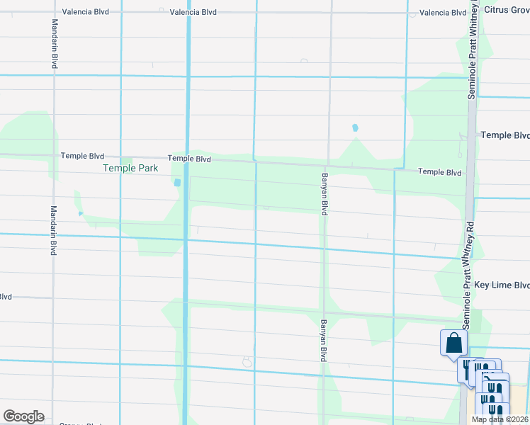 map of restaurants, bars, coffee shops, grocery stores, and more near 16728 78th Road North in The Acreage