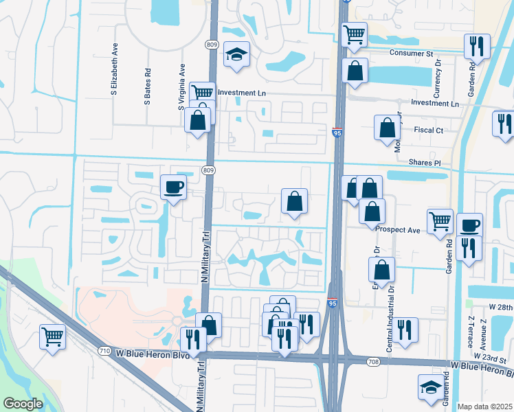 map of restaurants, bars, coffee shops, grocery stores, and more near 4252 Leo Lane in Riviera Beach