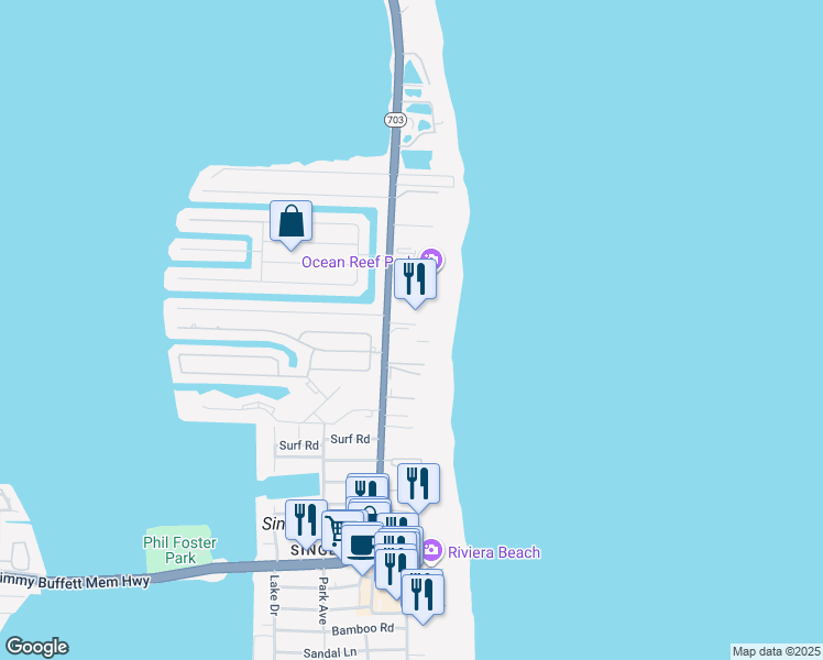 map of restaurants, bars, coffee shops, grocery stores, and more near 3730 North Ocean Drive in Riviera Beach