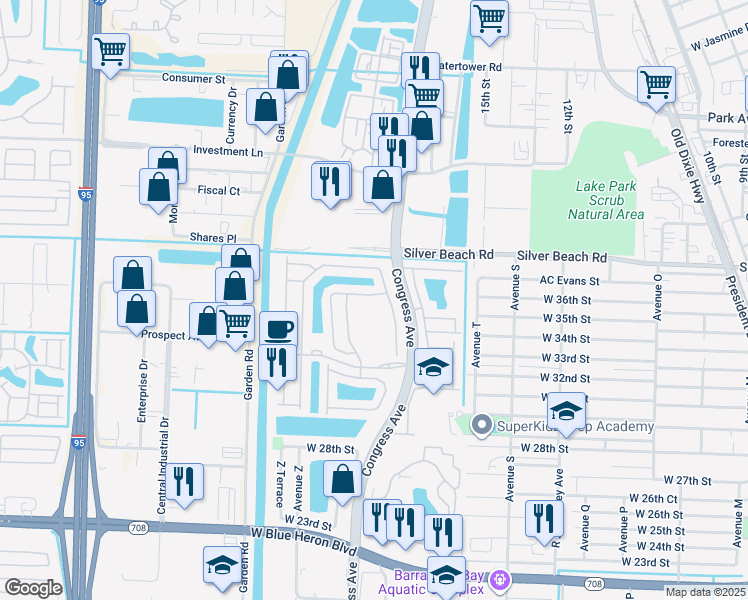 map of restaurants, bars, coffee shops, grocery stores, and more near 2221 Oakmont Dr in Riviera Beach
