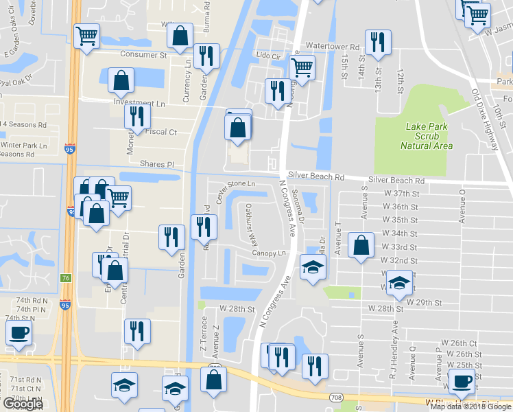 map of restaurants, bars, coffee shops, grocery stores, and more near 2221 Oakmont Drive in Riviera Beach