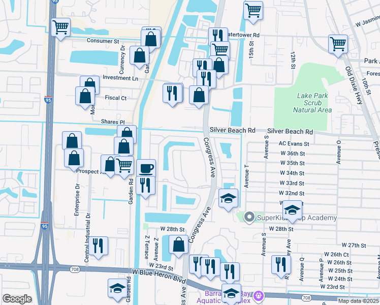 map of restaurants, bars, coffee shops, grocery stores, and more near 2221 Oakmont Drive in Riviera Beach