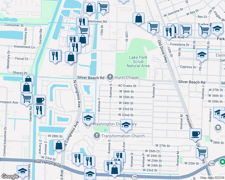 map of restaurants, bars, coffee shops, grocery stores, and more near 3509 Avenue S in West Palm Beach