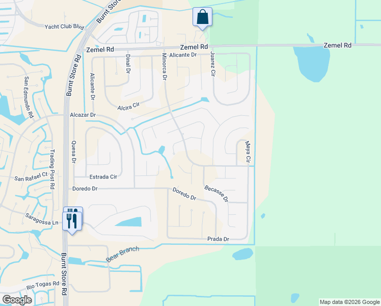 map of restaurants, bars, coffee shops, grocery stores, and more near 16326 Minorca Drive in Punta Gorda