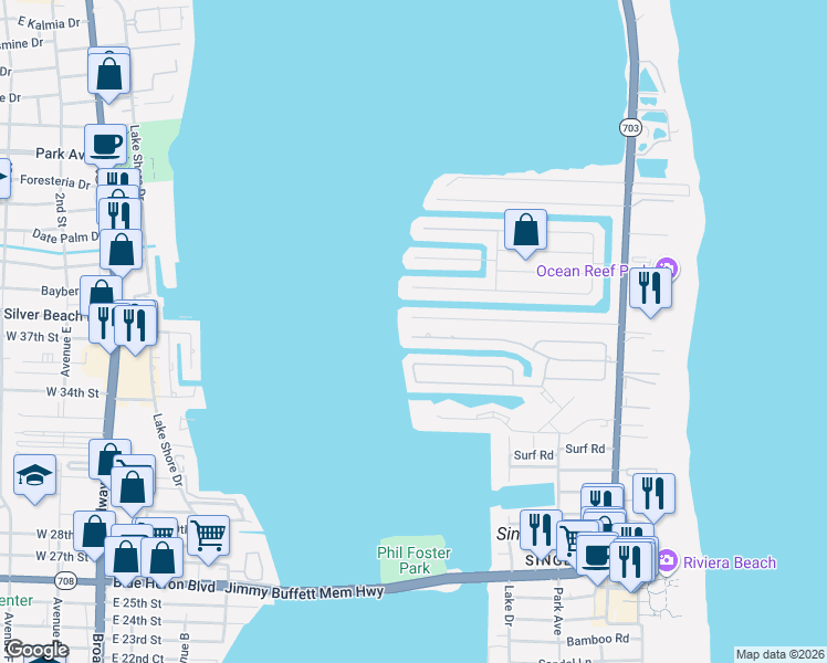 map of restaurants, bars, coffee shops, grocery stores, and more near 995 Morse Boulevard in West Palm Beach