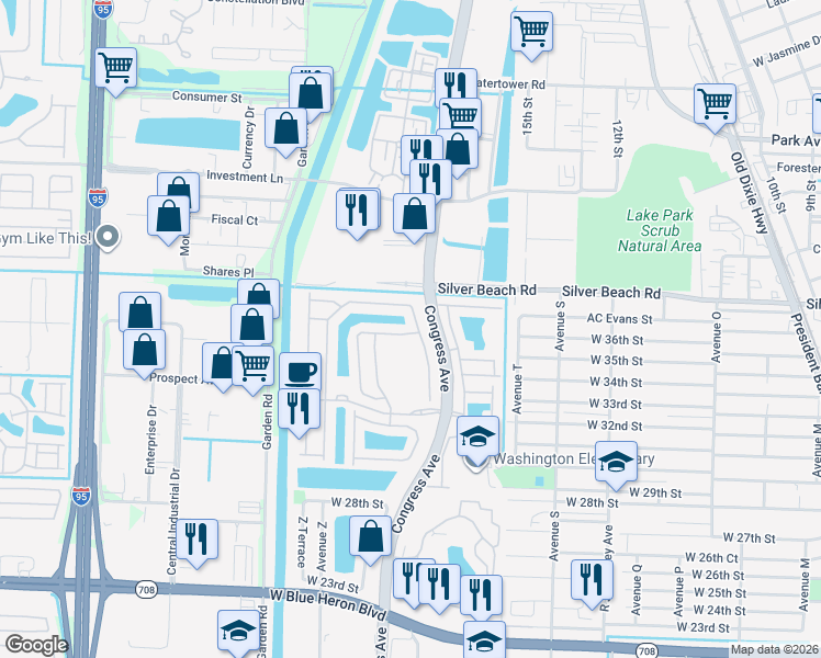 map of restaurants, bars, coffee shops, grocery stores, and more near 2221 Oakmont Drive in Riviera Beach