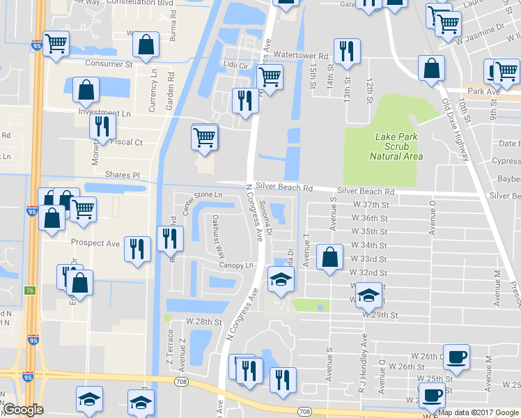 map of restaurants, bars, coffee shops, grocery stores, and more near 3737 Sonoma Drive in Riviera Beach
