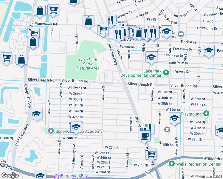 map of restaurants, bars, coffee shops, grocery stores, and more near 1224 West 37th Court in Riviera Beach