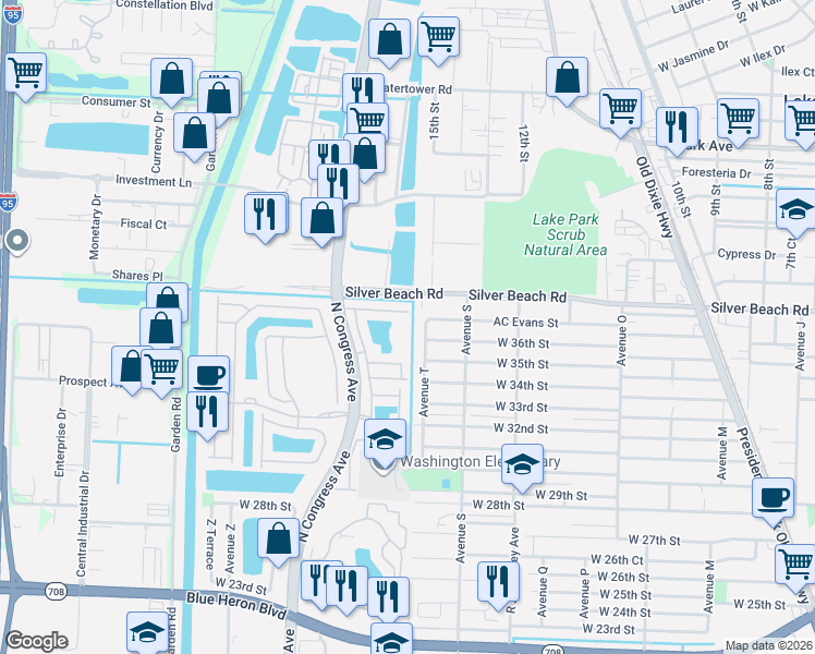 map of restaurants, bars, coffee shops, grocery stores, and more near 3710 Oleander Terrace in Riviera Beach