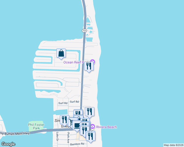 map of restaurants, bars, coffee shops, grocery stores, and more near 3800 North Ocean Drive in West Palm Beach