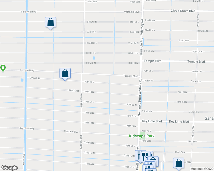 map of restaurants, bars, coffee shops, grocery stores, and more near 16280 79th Court North in Loxahatchee
