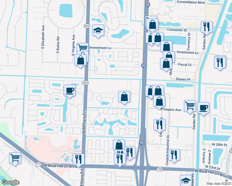map of restaurants, bars, coffee shops, grocery stores, and more near 4236 Leo Lane in Riviera Beach