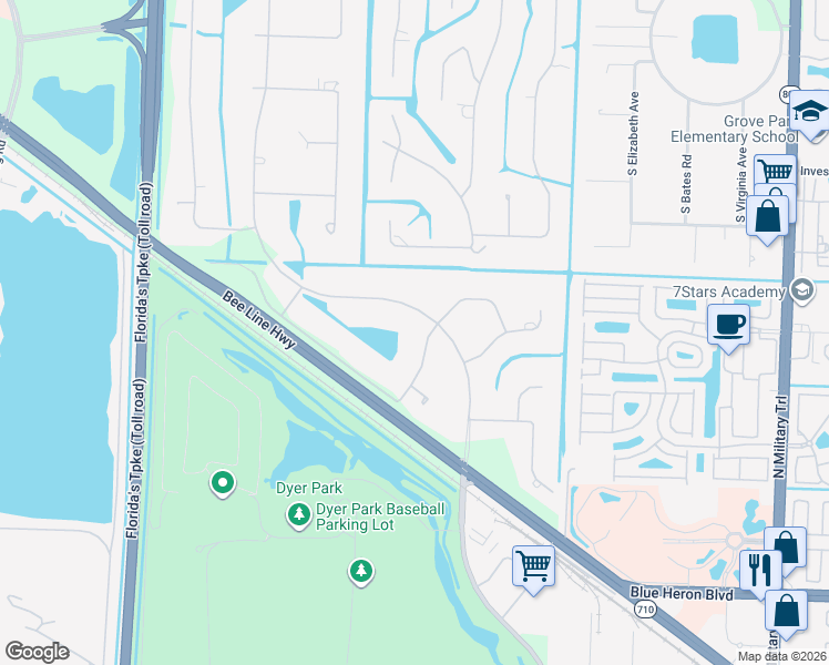map of restaurants, bars, coffee shops, grocery stores, and more near 5355 Sea Biscuit Road in Palm Beach Gardens