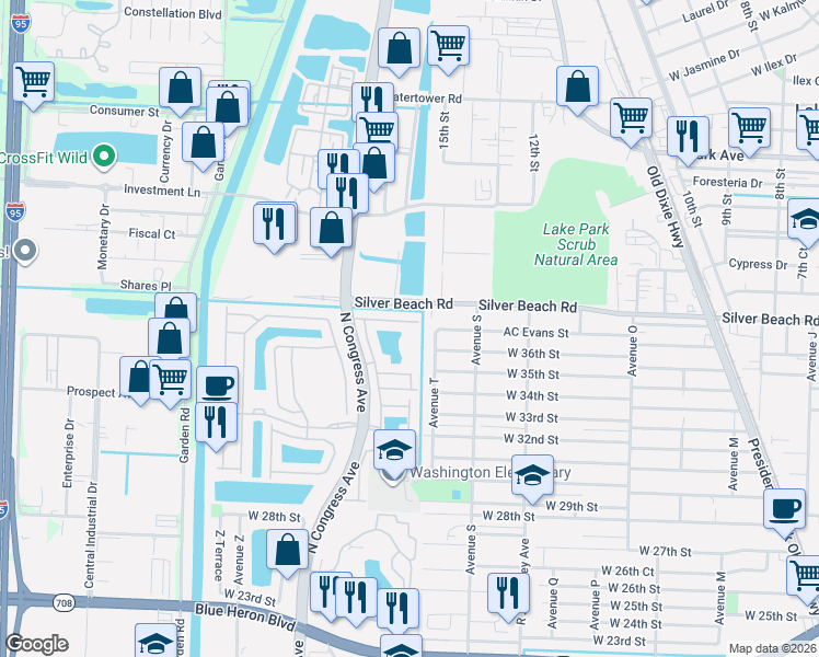 map of restaurants, bars, coffee shops, grocery stores, and more near 1930 Alamanda Way in Riviera Beach