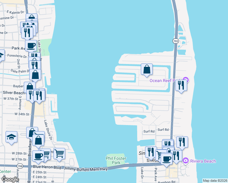 map of restaurants, bars, coffee shops, grocery stores, and more near 1030 Bimini Lane in West Palm Beach