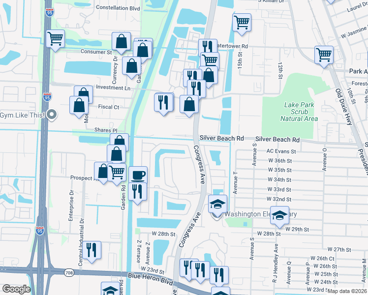 map of restaurants, bars, coffee shops, grocery stores, and more near 1116 Centre Stone Lane in Riviera Beach