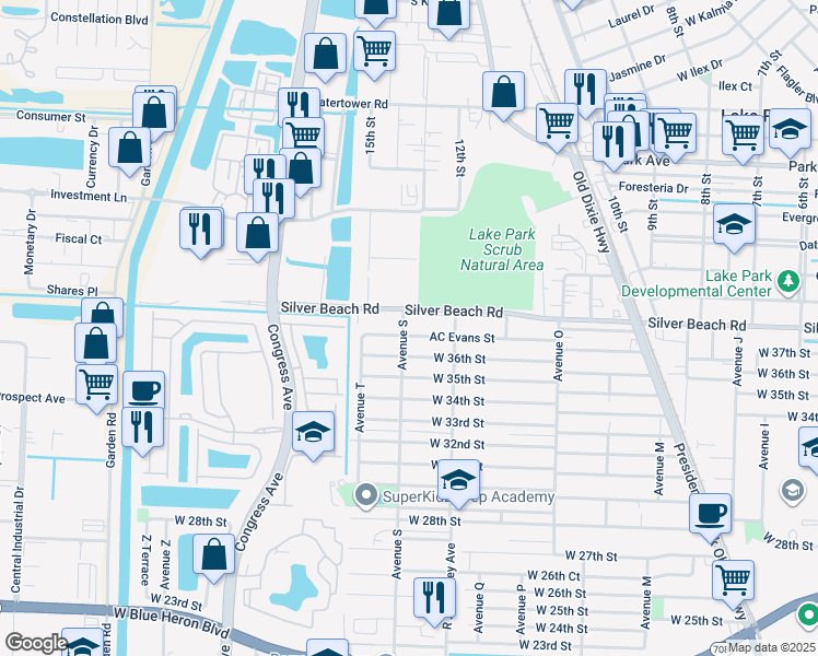 map of restaurants, bars, coffee shops, grocery stores, and more near in Lake Park