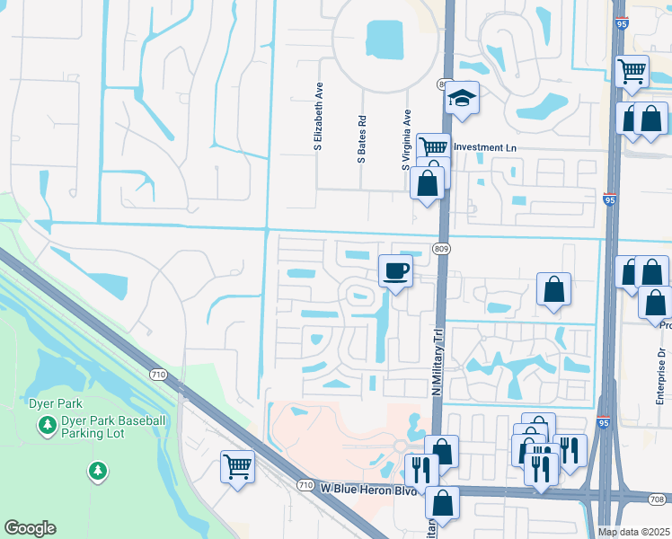 map of restaurants, bars, coffee shops, grocery stores, and more near 2018 Bonisle Circle in Riviera Beach