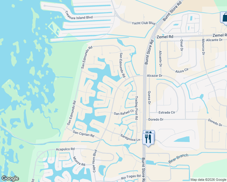 map of restaurants, bars, coffee shops, grocery stores, and more near 16301 Cape Horn Boulevard in Punta Gorda