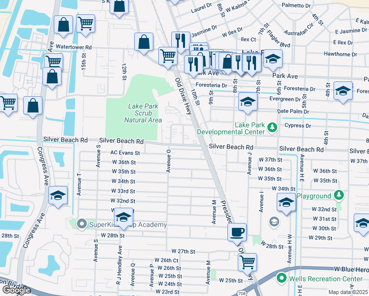 map of restaurants, bars, coffee shops, grocery stores, and more near 1224 West 37th Court in Riviera Beach