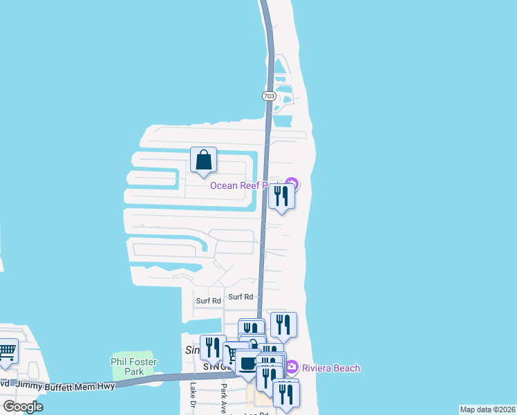 map of restaurants, bars, coffee shops, grocery stores, and more near 3819 North Ocean Drive in West Palm Beach