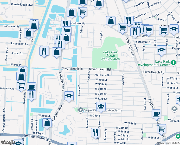 map of restaurants, bars, coffee shops, grocery stores, and more near in Riviera Beach