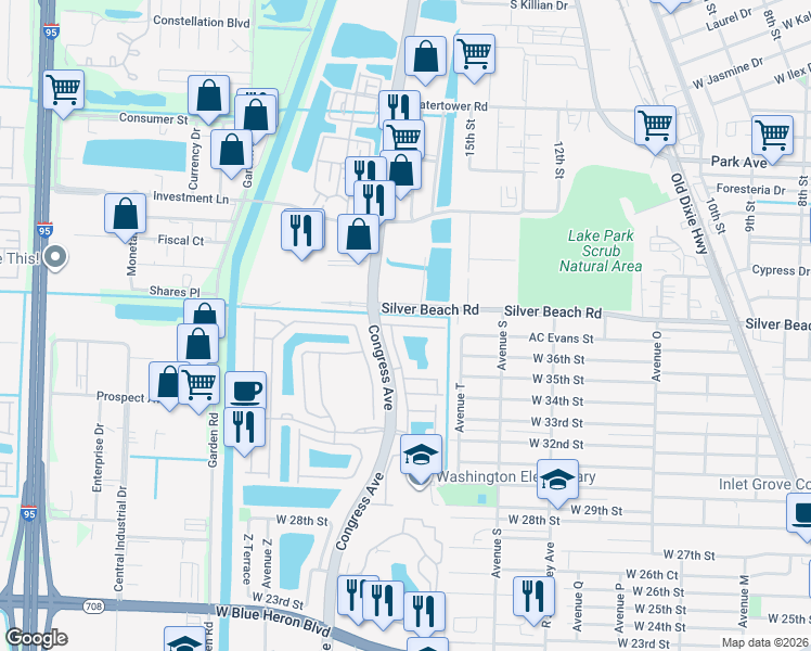 map of restaurants, bars, coffee shops, grocery stores, and more near 3737 Sonoma Drive in Riviera Beach