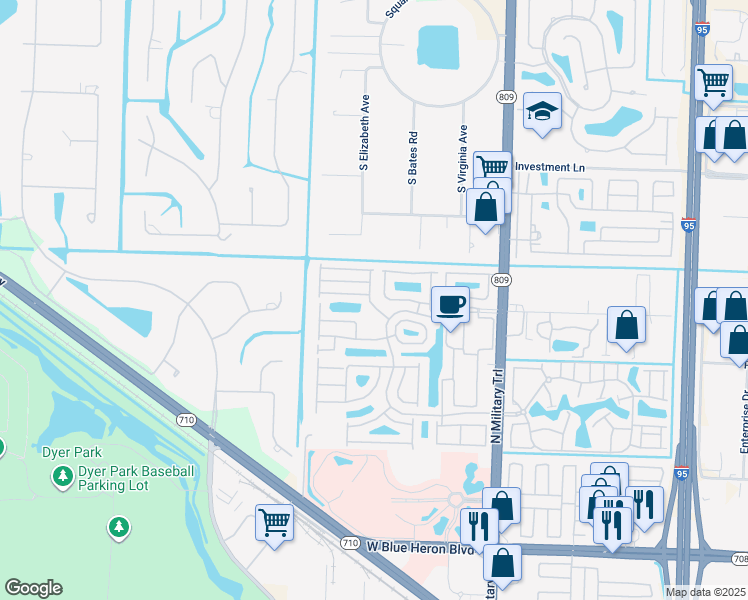 map of restaurants, bars, coffee shops, grocery stores, and more near 2018 Bonisle Circle in Riviera Beach