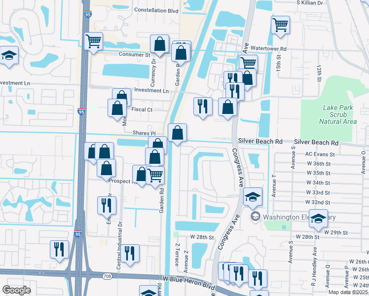 map of restaurants, bars, coffee shops, grocery stores, and more near 1510 Sage Wood Court in Riviera Beach