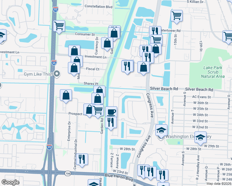 map of restaurants, bars, coffee shops, grocery stores, and more near 1510 Sage Wood Court in Riviera Beach