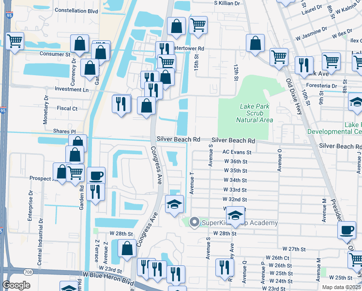 map of restaurants, bars, coffee shops, grocery stores, and more near 1930 Alamanda Way in Riviera Beach