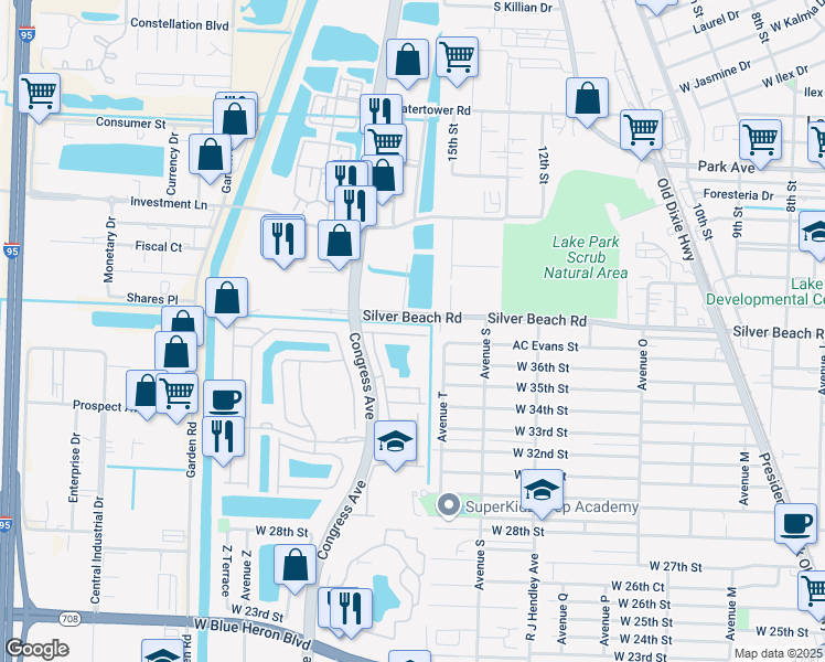 map of restaurants, bars, coffee shops, grocery stores, and more near 1930 Alamanda Way in Riviera Beach
