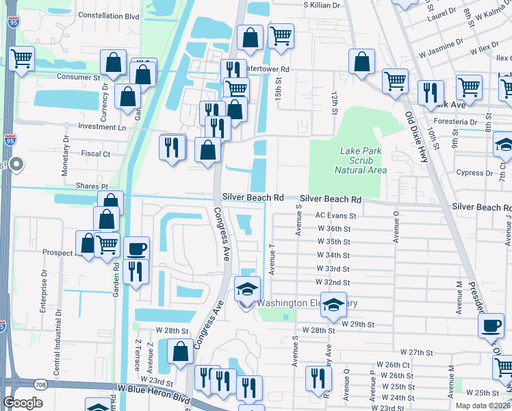 map of restaurants, bars, coffee shops, grocery stores, and more near 1930 Alamanda Way in Riviera Beach
