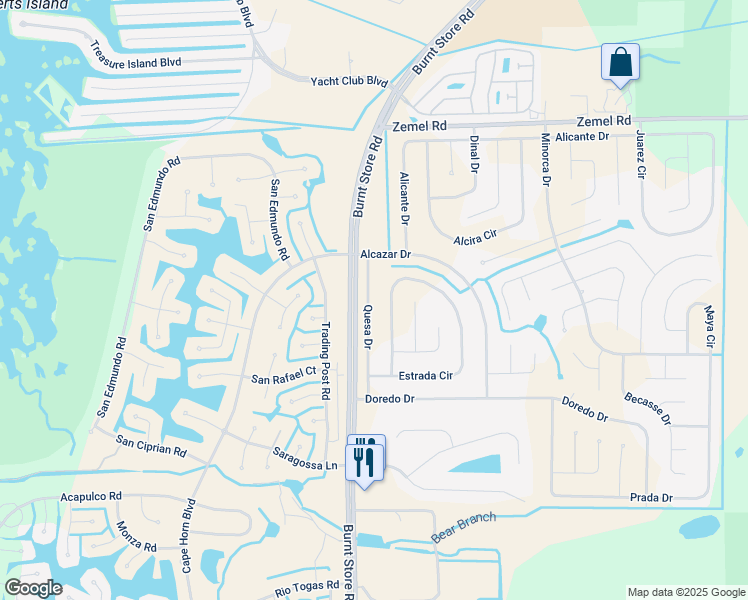 map of restaurants, bars, coffee shops, grocery stores, and more near 25136 Estrada Circle in Punta Gorda