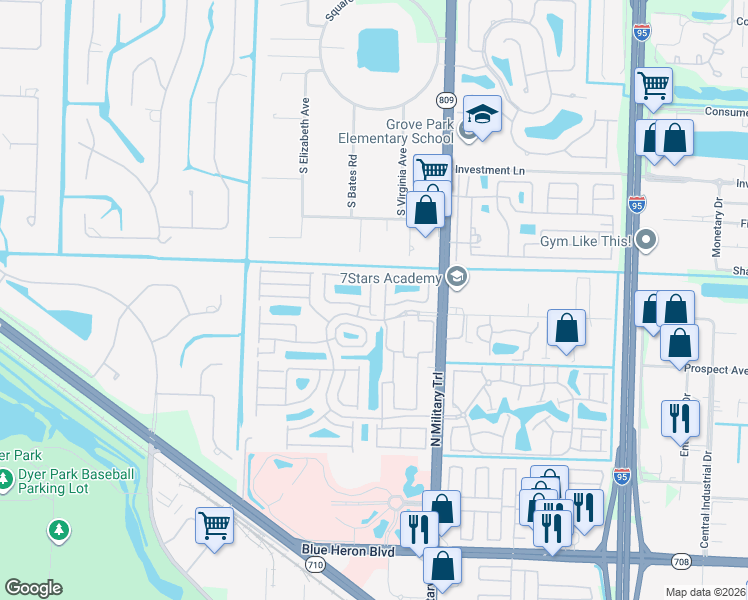 map of restaurants, bars, coffee shops, grocery stores, and more near 2001 Bonisle Circle in Riviera Beach