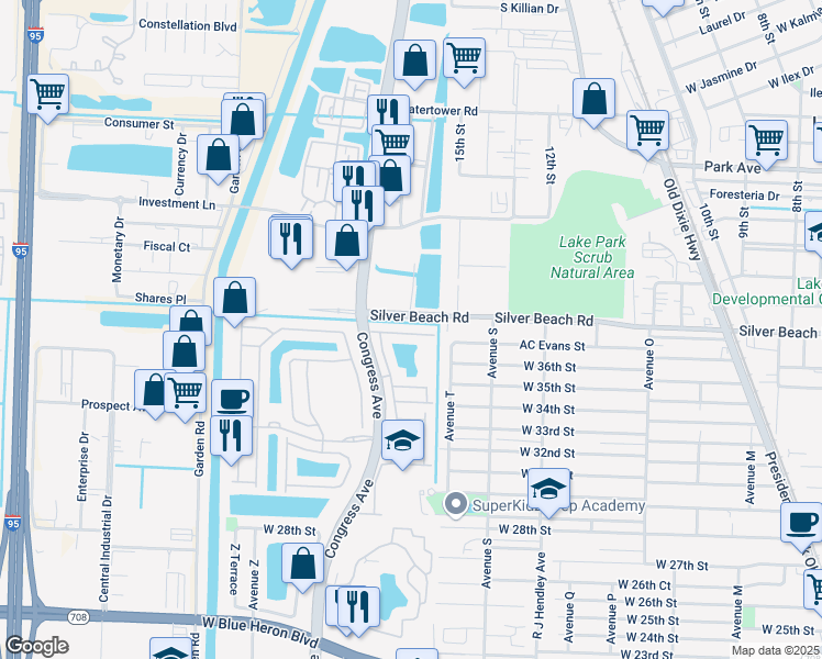 map of restaurants, bars, coffee shops, grocery stores, and more near 1930 Alamanda Way in Riviera Beach