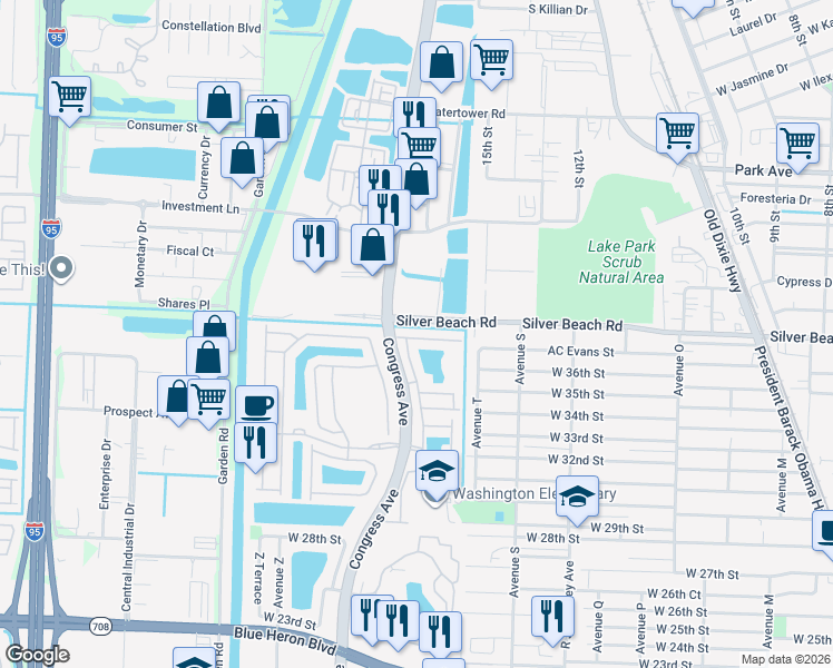 map of restaurants, bars, coffee shops, grocery stores, and more near 3737 Sonoma Drive in Riviera Beach