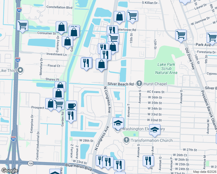 map of restaurants, bars, coffee shops, grocery stores, and more near 3737 Sonoma Drive in Riviera Beach