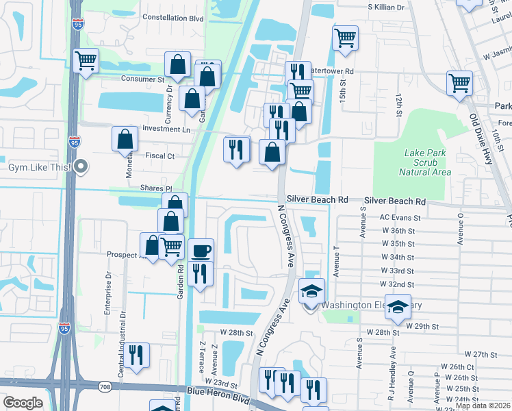 map of restaurants, bars, coffee shops, grocery stores, and more near 1116 Centre Stone Lane in Riviera Beach