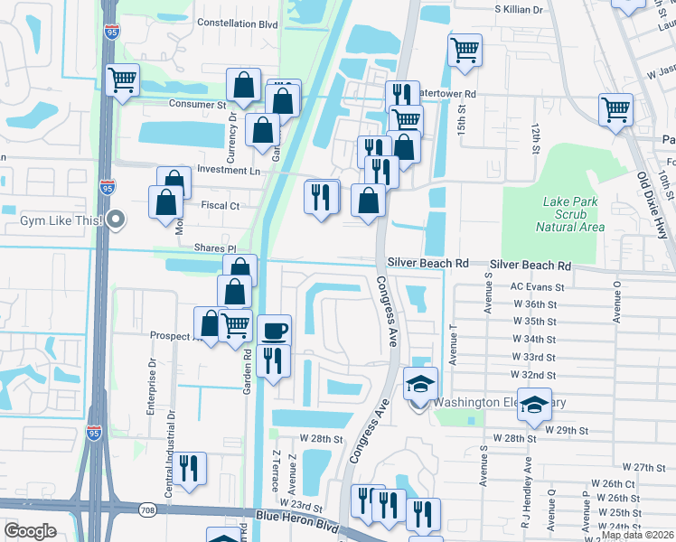 map of restaurants, bars, coffee shops, grocery stores, and more near 1096 Centre Stone Lane in Riviera Beach