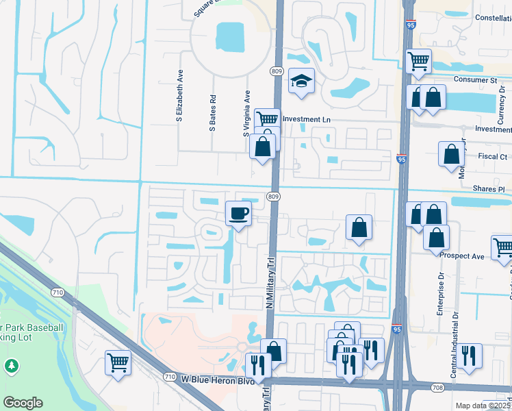 map of restaurants, bars, coffee shops, grocery stores, and more near in Riviera Beach