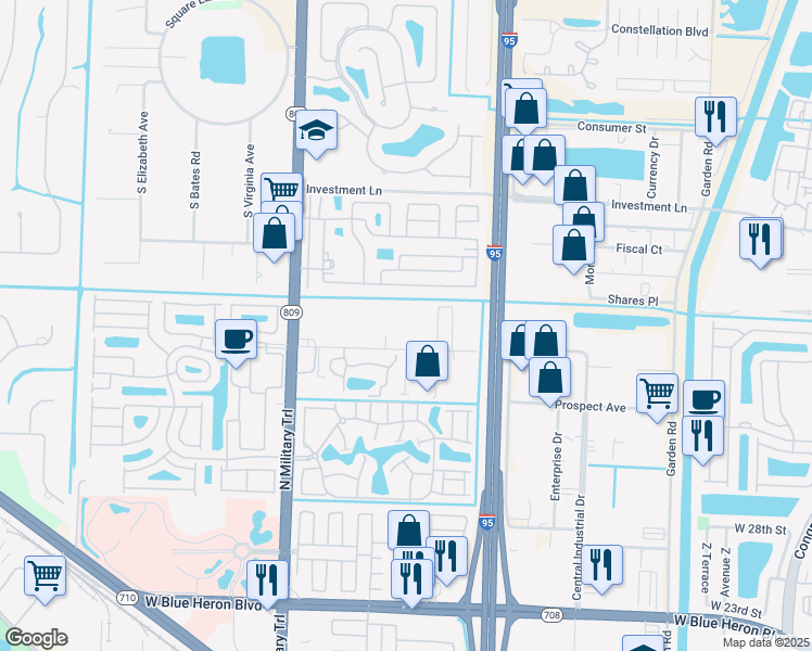 map of restaurants, bars, coffee shops, grocery stores, and more near 4236 Leo Lane in Riviera Beach
