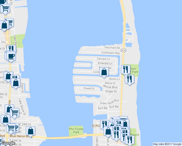 map of restaurants, bars, coffee shops, grocery stores, and more near 1111 Coral Way in West Palm Beach