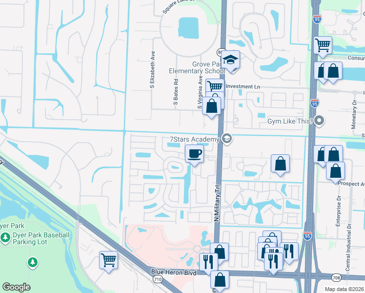 map of restaurants, bars, coffee shops, grocery stores, and more near 2001 Bonisle Circle in Riviera Beach