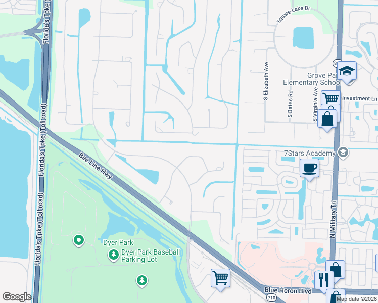 map of restaurants, bars, coffee shops, grocery stores, and more near 5269 Counter Play Road in Palm Beach Gardens