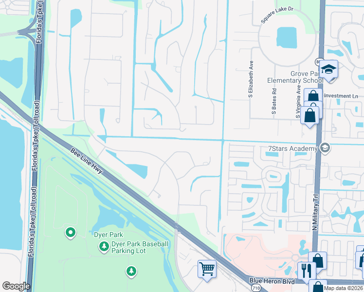 map of restaurants, bars, coffee shops, grocery stores, and more near 5269 Counter Play Road in Palm Beach Gardens