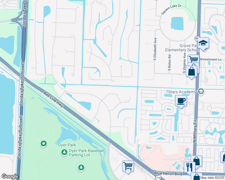 map of restaurants, bars, coffee shops, grocery stores, and more near 5269 Counter Play Road in Palm Beach Gardens